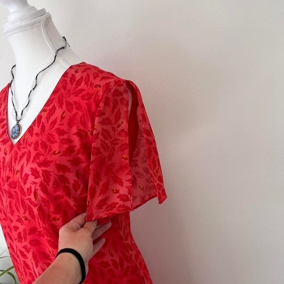 Vintage floral tiered maxidress orange red womens sz 12 cap sleeves fairycore - Picture 4 of 7